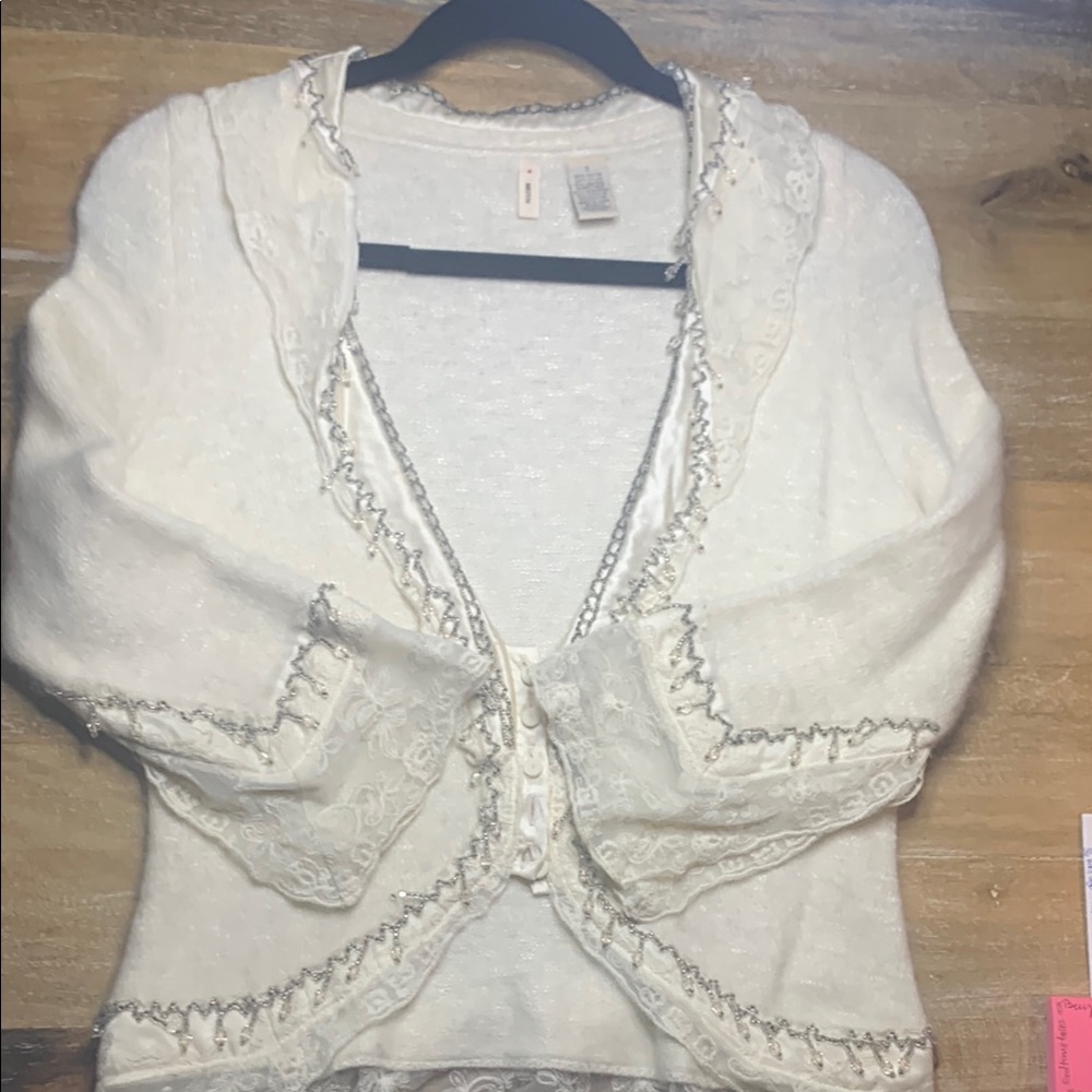 Lace Trim White Cardigan